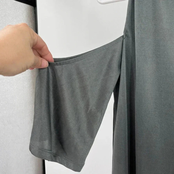 Zara Pullover Cold Shoulder Shift Midi Dress Size S Gray Satin-Feel Sleek Dressy - Picture 2 of 8
